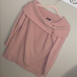 Express Dusty Pink Off-Shoulder Sweater with Button Detail